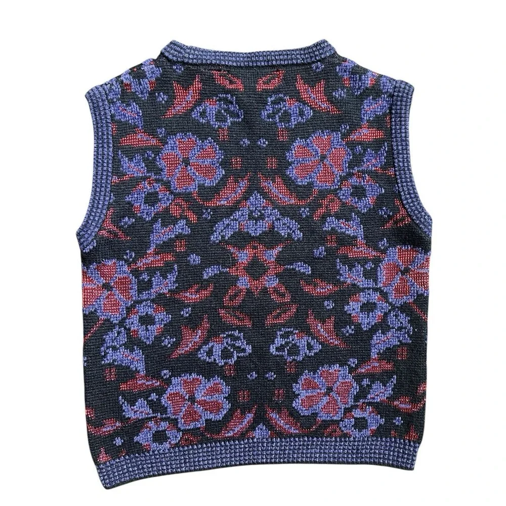 Vtg Evan Picone Vest Floral Purple and Red Grandma Core Sz L - Picture 7 of 7